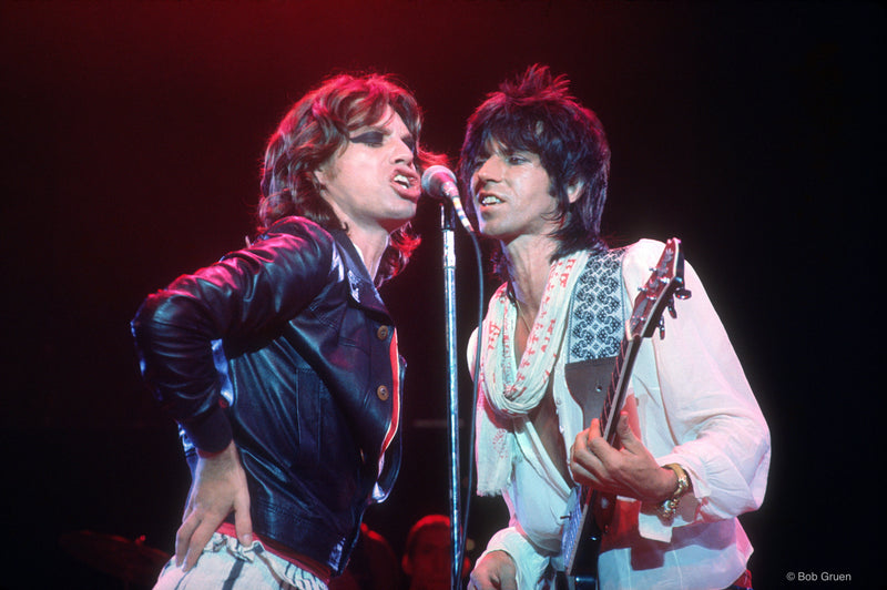 Mick Jagger and Keith Richards. Baton Rouge, LA. June 1, 1975, photographed by Bob Gruen.