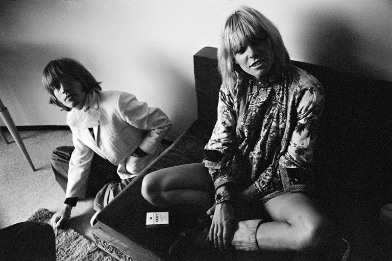 Brian Jones and Anita Pallenberg at their Courtfield Road apartment, London, photographed by Michael Cooper, 1966.
