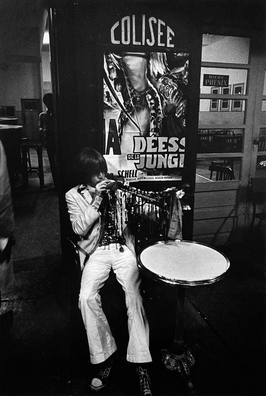Brian Jones at a cafe in Tangiers, Morocco, photographed by Michael Cooper, 1967.