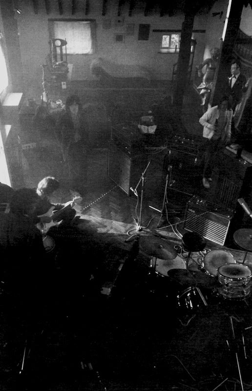 The Rolling Stones rehearsing at Redlands, photographed by Michael Cooper, 1968.