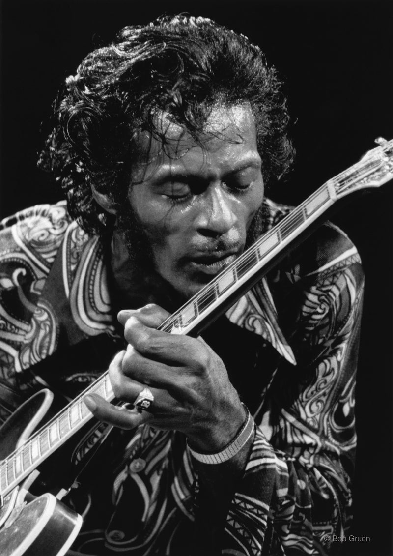 Chuck Berry, Madison Square Garden, New York City, 1971, photographed by Bob Gruen.