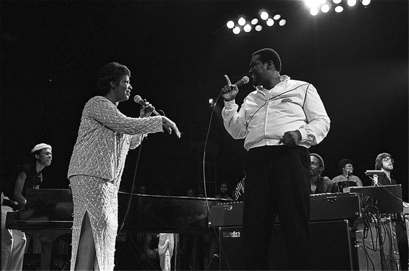 Aretha Franklin and Luther Vandross on stage at Madison Square Garden, New York City, photographed by Charlyn Zlotnik, 1982.