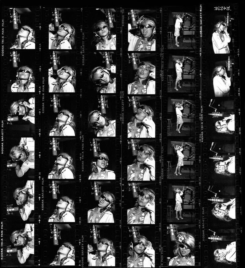 Original contact sheet documenting Blondie during the recording of Parallel Lines at Record Plant Studio, New York, 1978. Photograph by Martyn Goddard.