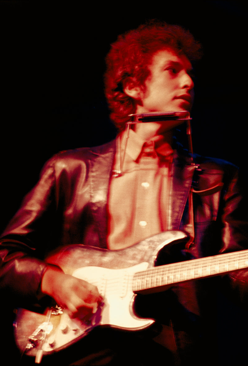 Bob Dylan performing at the Newport Folk Festival, Newport, Rhode Island, 1965. Original vintage chromogenic print (C-Print) by Bob Gruen.
