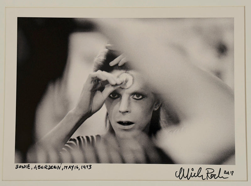David Bowie in Aberdeen, May 16, 1973, hand-titled and signed by Mick Rock.