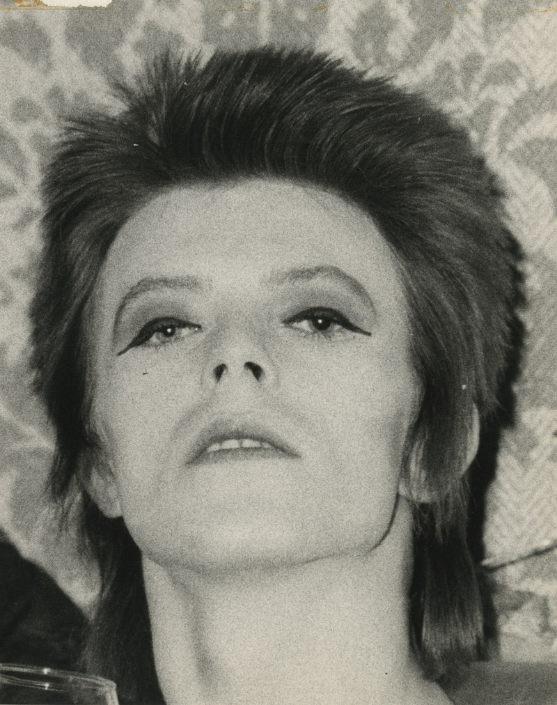 David Bowie in close-up, Chicago, 1973, photographed by Mick Rock. Unique vintage gelatin silver print.