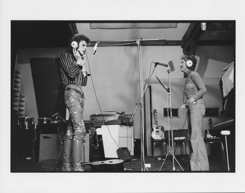 David Bowie with Lulu during the 1973 Pin Ups recording session, photographed by Mick Rock. Unique vintage gelatin silver print.