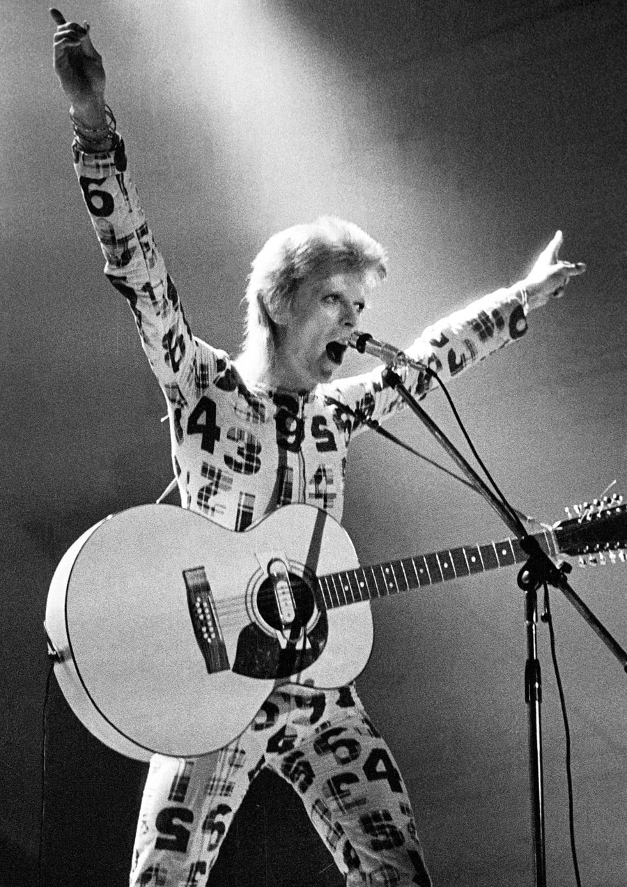 David Bowie performing on stage at Newcastle City Hall, Newcastle upon Tyne, England, 1973, photographed by Ian Dickson.