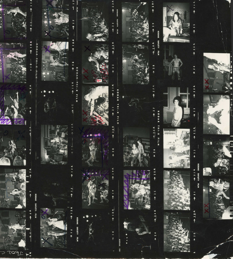 Original contact sheet of David Bowie at Oxford Town Hall, 1972, photographed by Mick Rock. Unique vintage gelatin silver print.