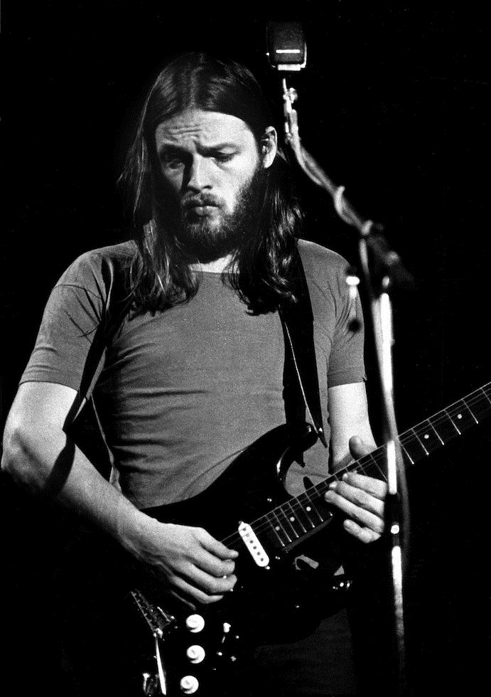 David Gilmour of Pink Floyd performing in 1974, photographed by Barrie Wentzell.