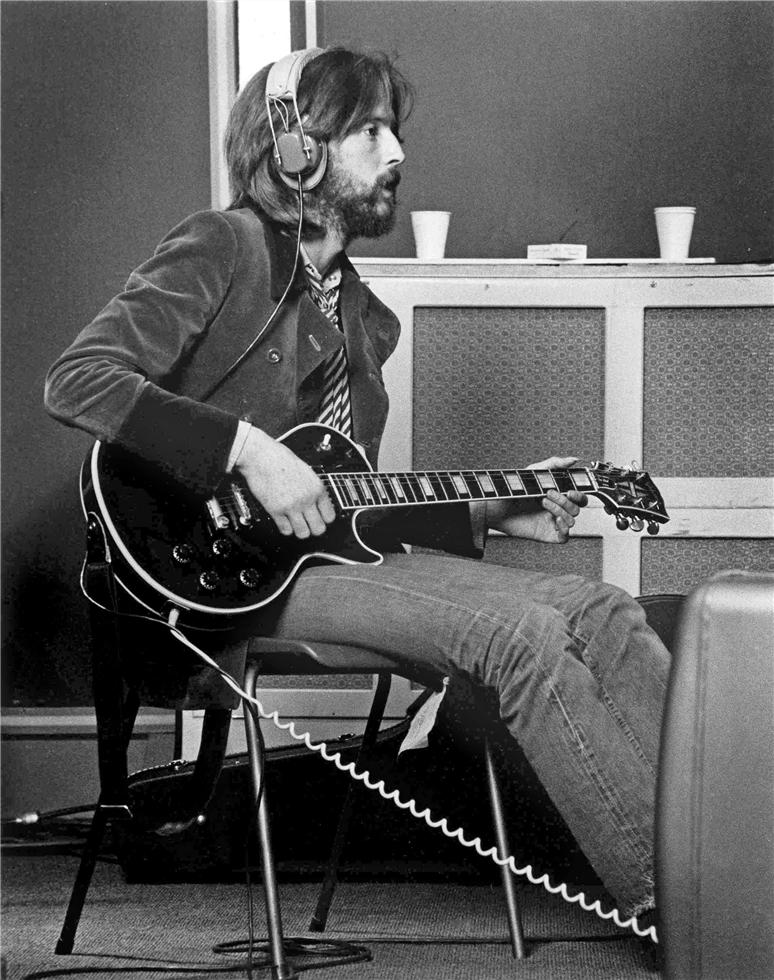 Eric Clapton at Olympic Studios in Barnes, London, 1969, photographed by Barrie Wentzell.