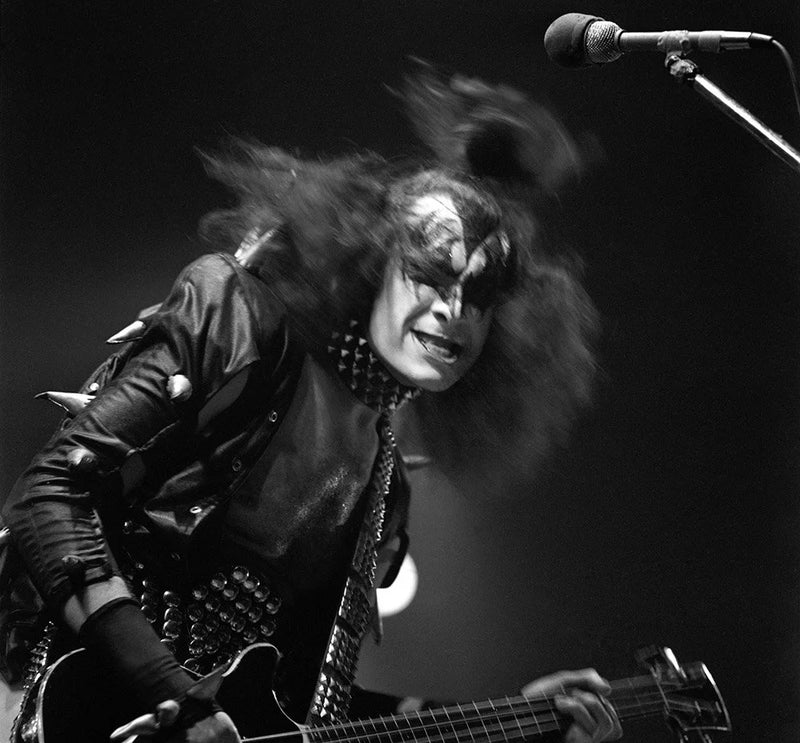 Gene Simmons of Kiss at Maple Leaf Gardens, Toronto, 1976, photographed by John Rowlands.