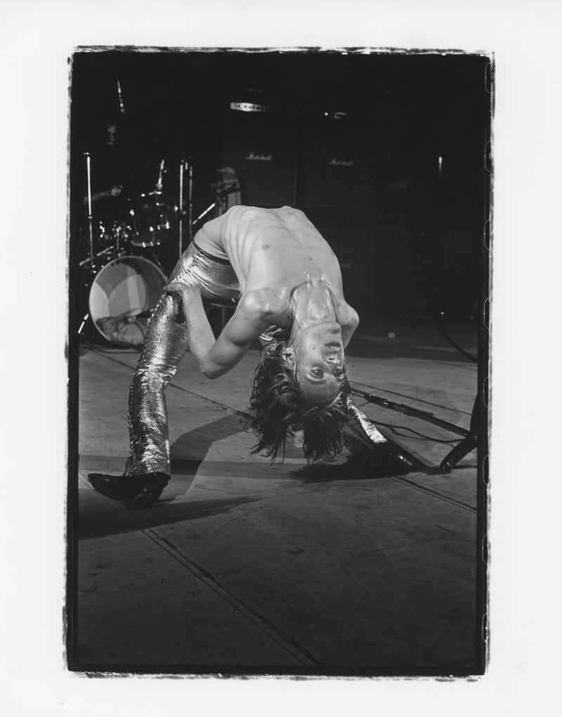 Iggy Pop at the Kings Cross Theatre, London, 1972, photographed by Mick Rock. Unique vintage gelatin silver print.