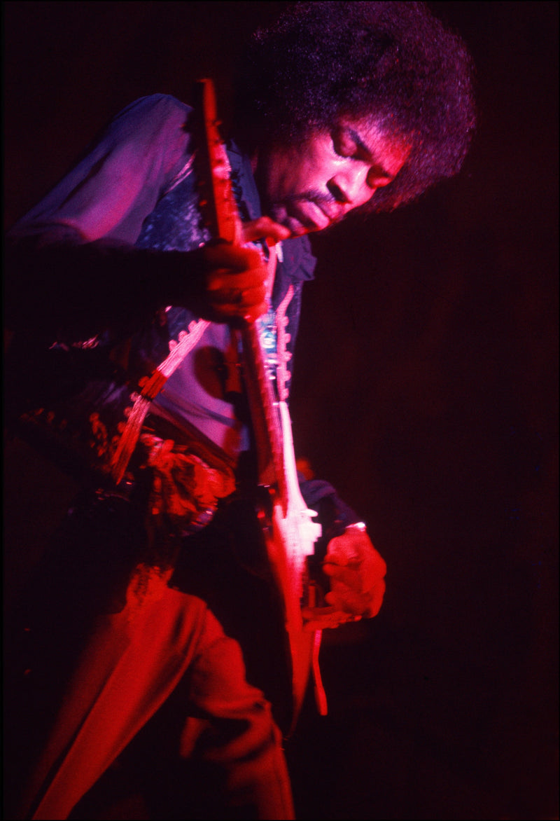Jimi Hendrix with guitar, Winterland, San Francisco, 1968, photographed by Allan Tannenbaum.