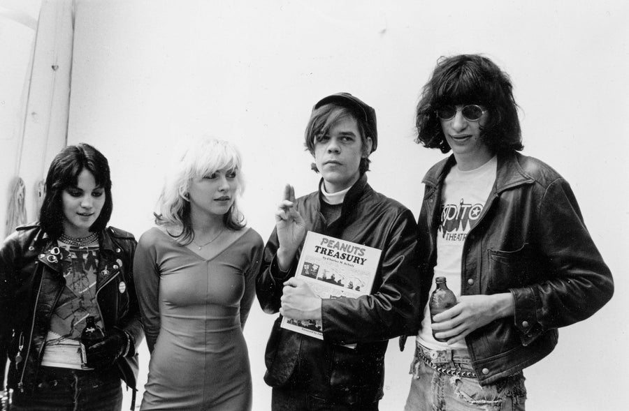 Joan Jett, Debbie Harry, David Johansen and Joey Ramone, New York City, 1977, photographed by Roberta Bayley.
