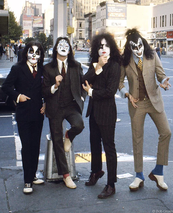 Members of Kiss during the Dress to Kill session in New York City, 1974, photographed by Bob Gruen.