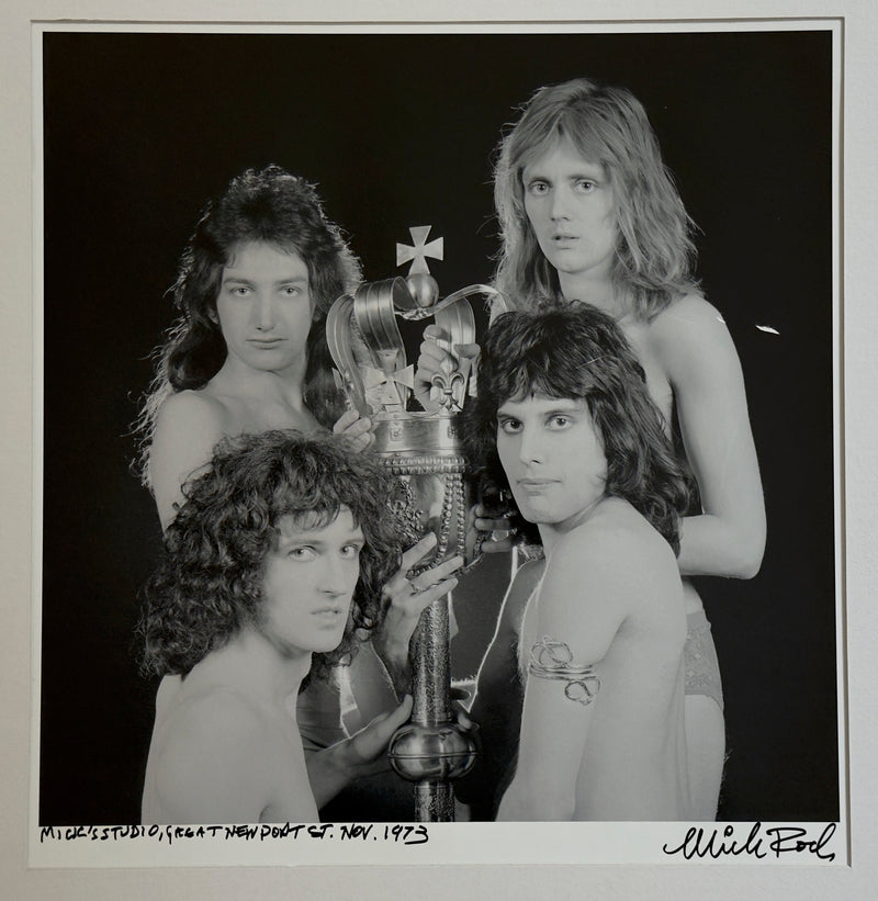 Queen at Mick Rock's Great Newport Street studio, November 1973, hand-titled and signed by Mick Rock.