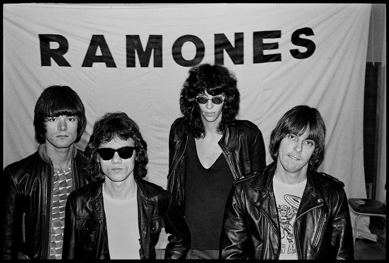 Ramones Close-Up with Banner, New York City, 1977, photographed by Chris Stein.