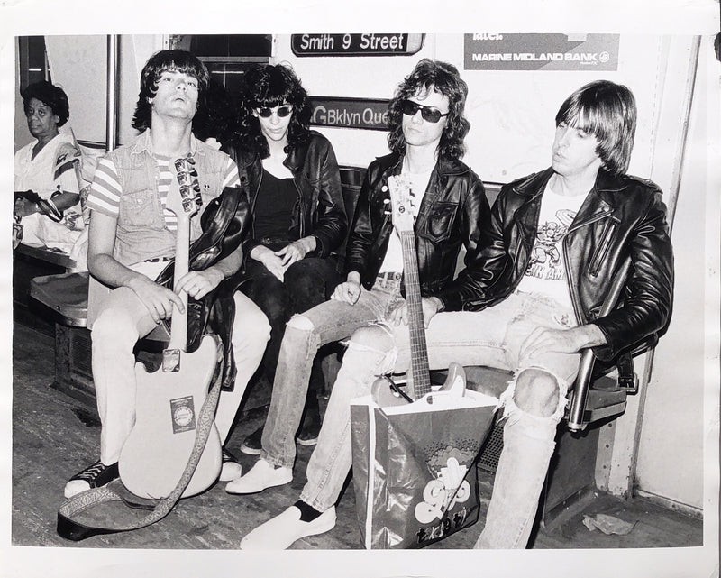 Ramones, On the Subway, New York City, 1975, photographed by Bob Gruen. Vintage silver gelatin print.