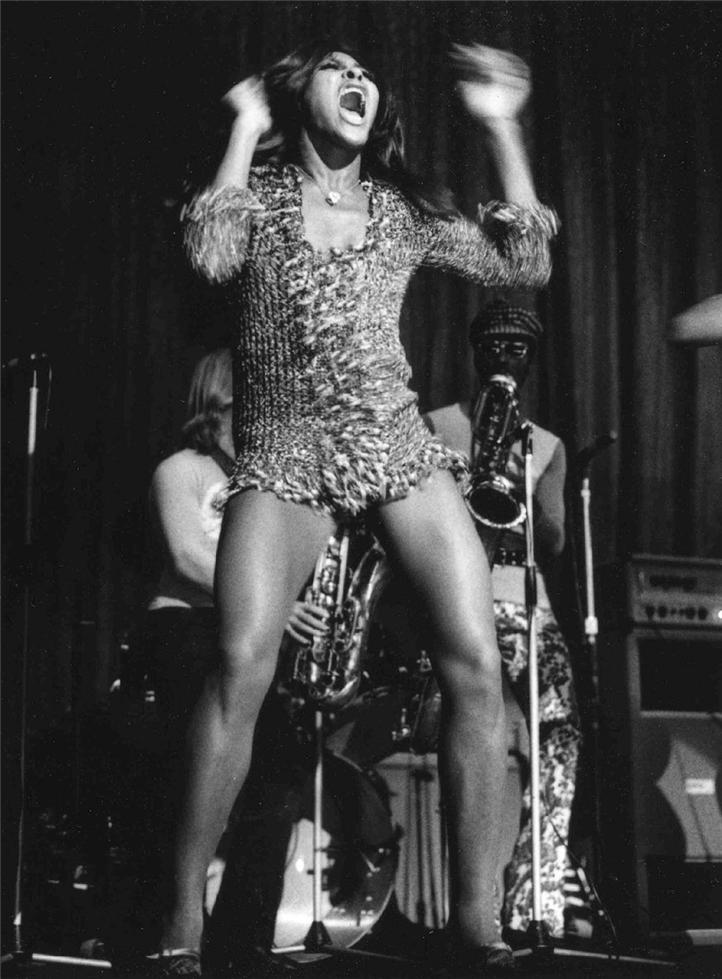 Tina Turner performing at the Hammersmith Odeon, London, 1971, photographed by Barrie Wentzell.