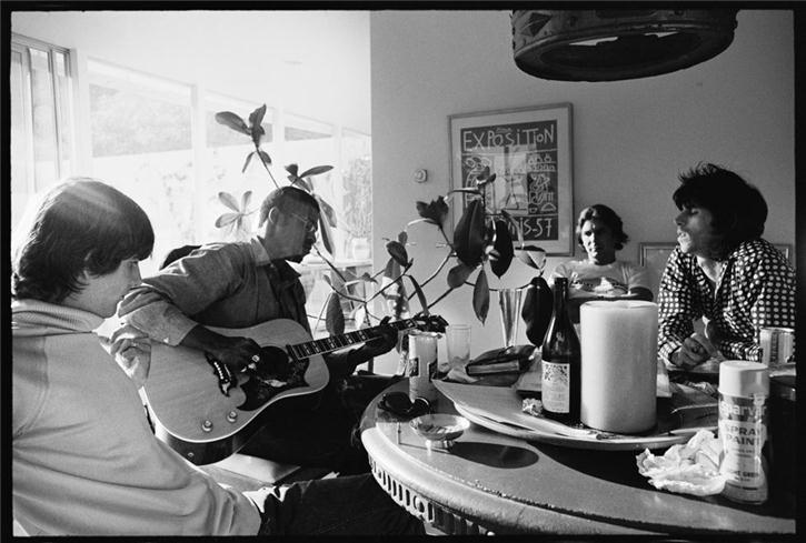 Gram Parsons, Taj Mahal and Keith Richards in Los Angeles, photographed by Michael Cooper, 1968.