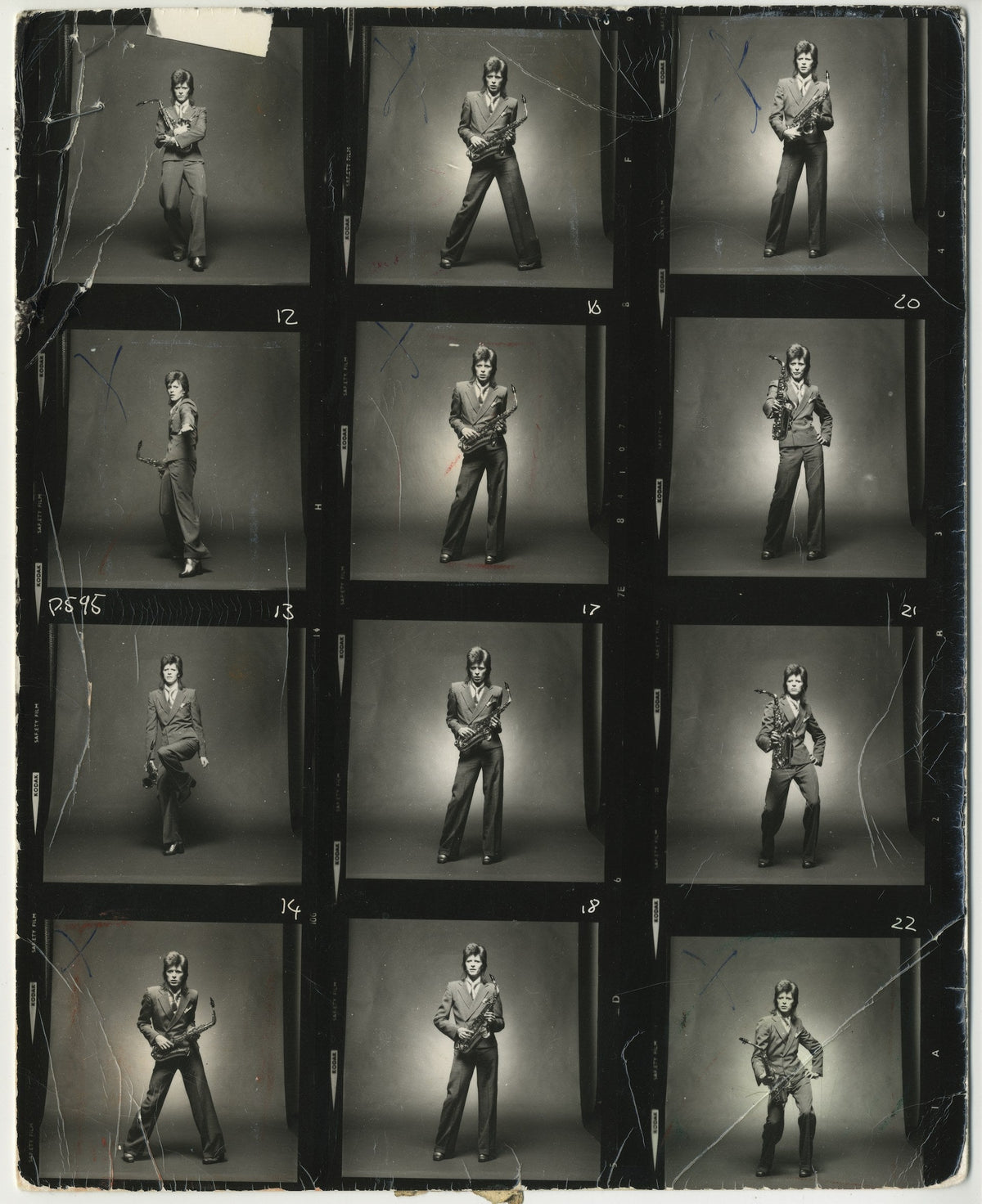 David Bowie, Sax Series, Pin Ups photo session, 1973 — a unique vintage gelatin silver print by Mick Rock, made the year the photographs were taken