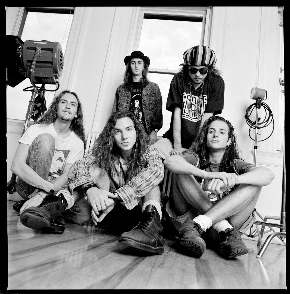 Pearl Jam group portrait in the studio by Chris Cuffaro