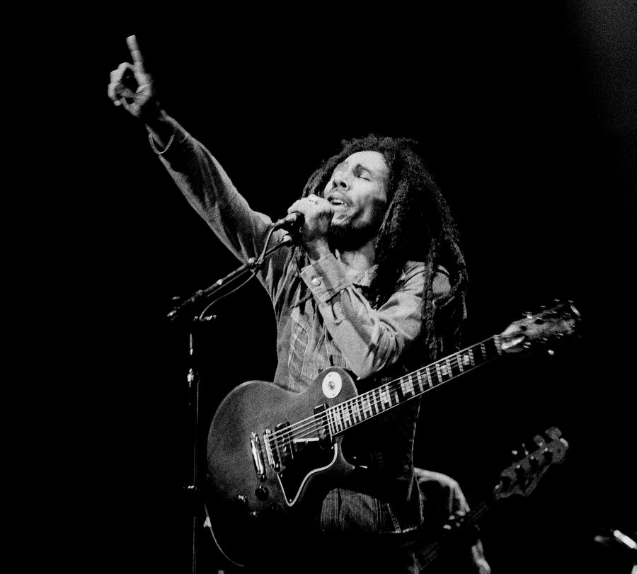 Bob Marley Performing Live, Canada, 1978, photographed by Patrick Harbron.