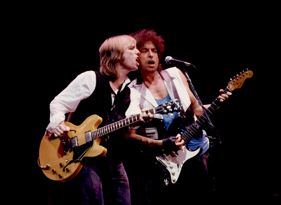 Bob Dylan and Tom Petty, New York City, 1986, photographed by Patrick Harbron.
