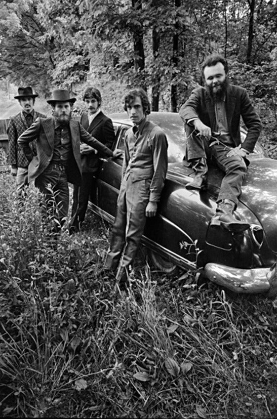 The Band Black-and-White Portrait beside Car, 1969