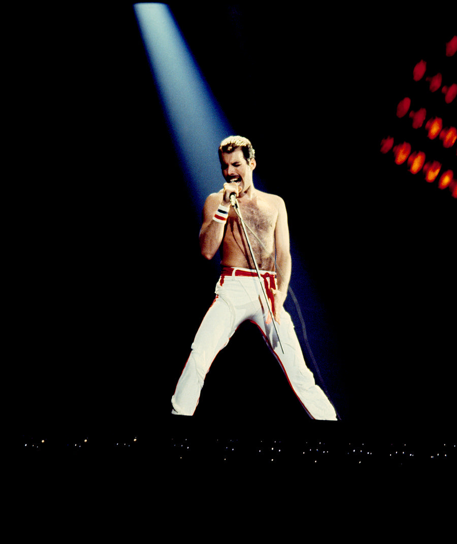 Freddie Mercury On Stage, Canada, 1982, photographed by Patrick Harbron.