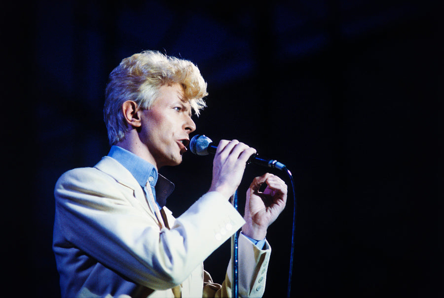 David Bowie performing, Foxborough, Massachusetts, 1983, photographed by Michael Grecco.
