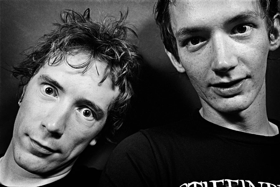 Johnny Rotten and Keith Levene backstage portrait, New York City, 1982, photographed by Michael Grecco.