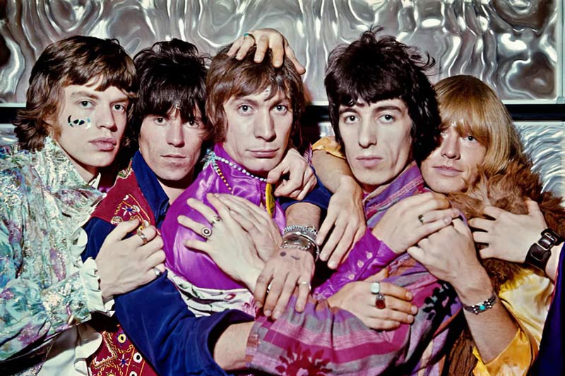 The Rolling Stones' eleven raised hands, colour version, by Michael Cooper, New York, 1967.