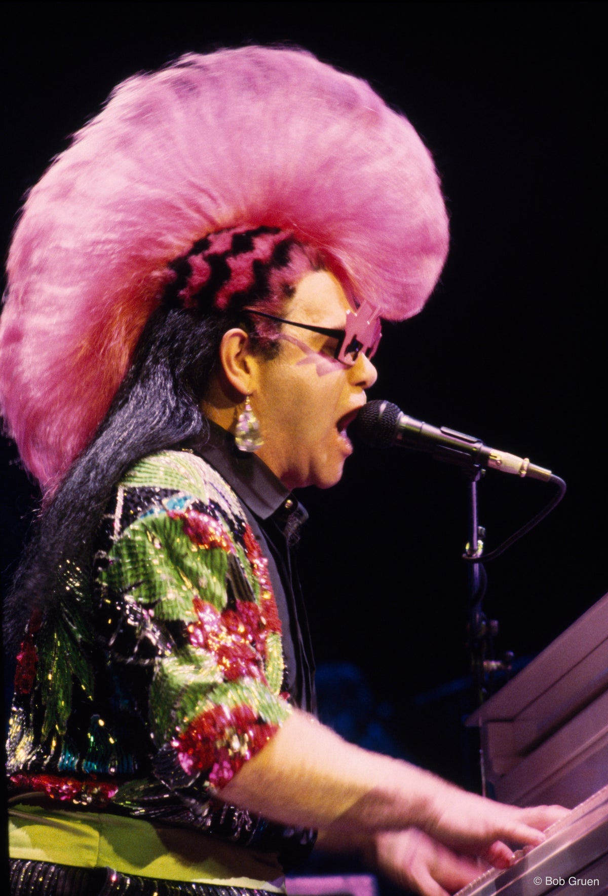 Elton John, Madison Square Garden, New York City, 1986, photographed by Bob Gruen.