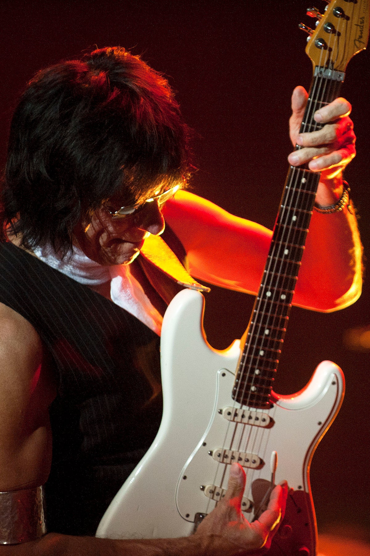 Color close-up of Jeff Beck with his guitar at Uptown Theatre, Napa, California, 2011, photographed by Jérôme Brunet.