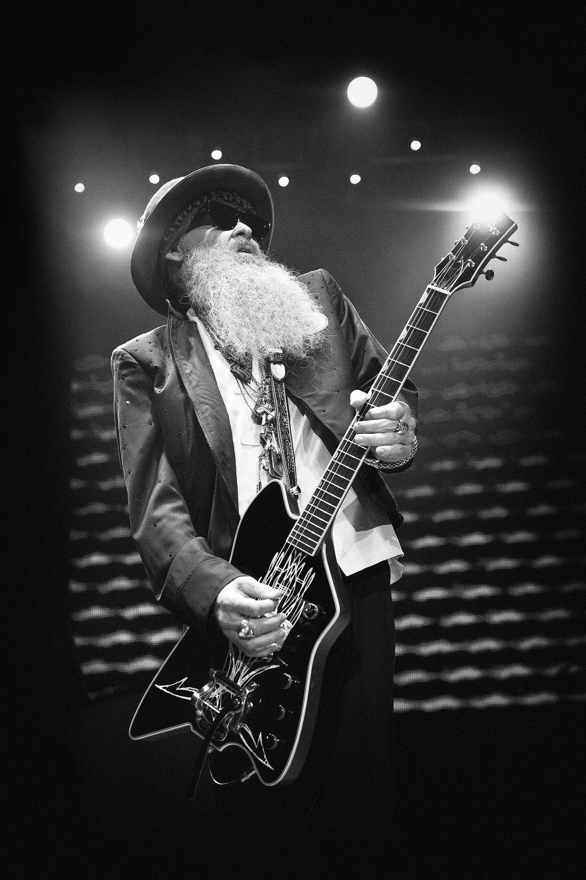 Billy F. Gibbons at Shoreline Amphitheatre, Mountain View, California, 2010, photographed by Jérôme Brunet.