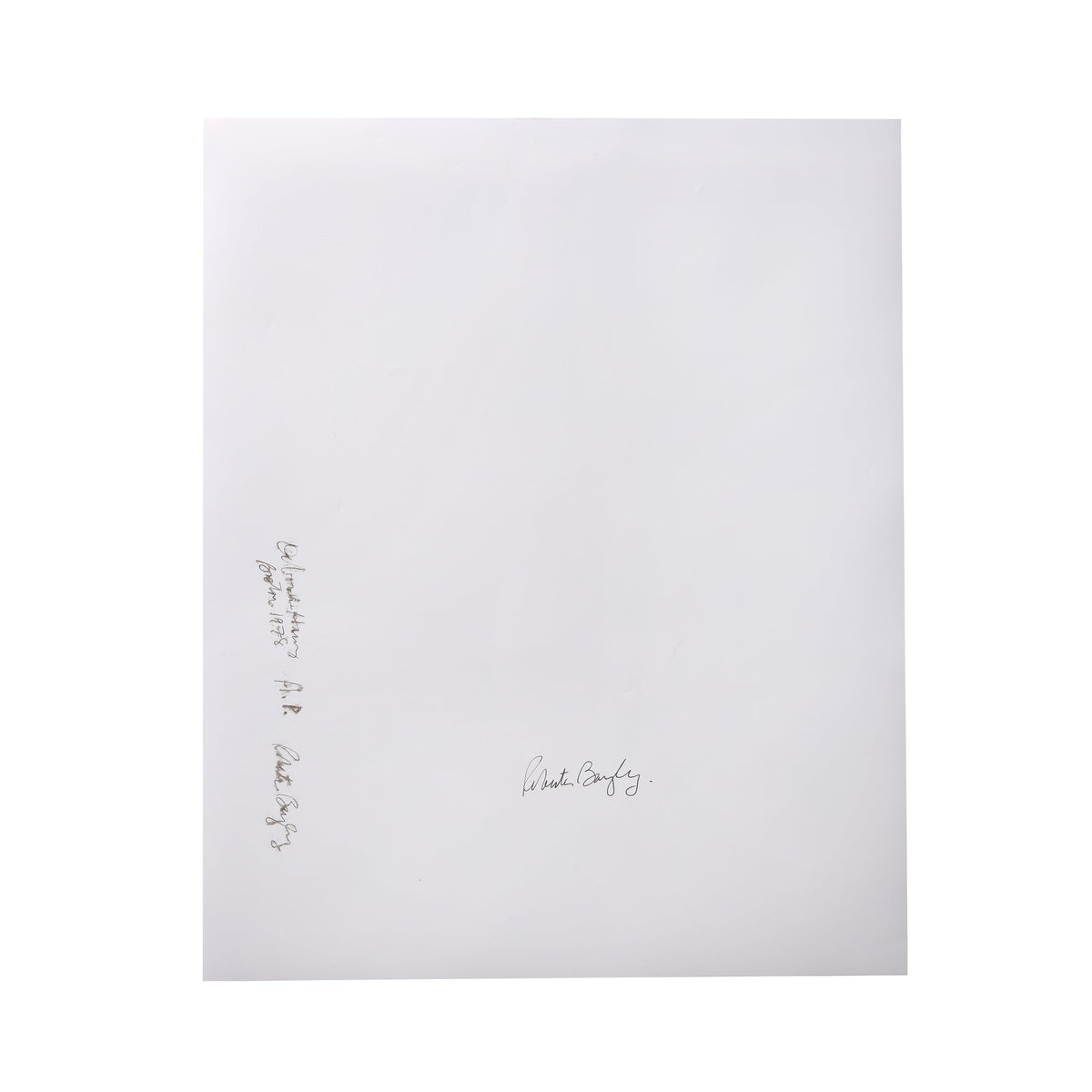 Verso of the cibachrome, double-signed, titled and dated A.P. by Roberta Bayley, Boston 1978.
