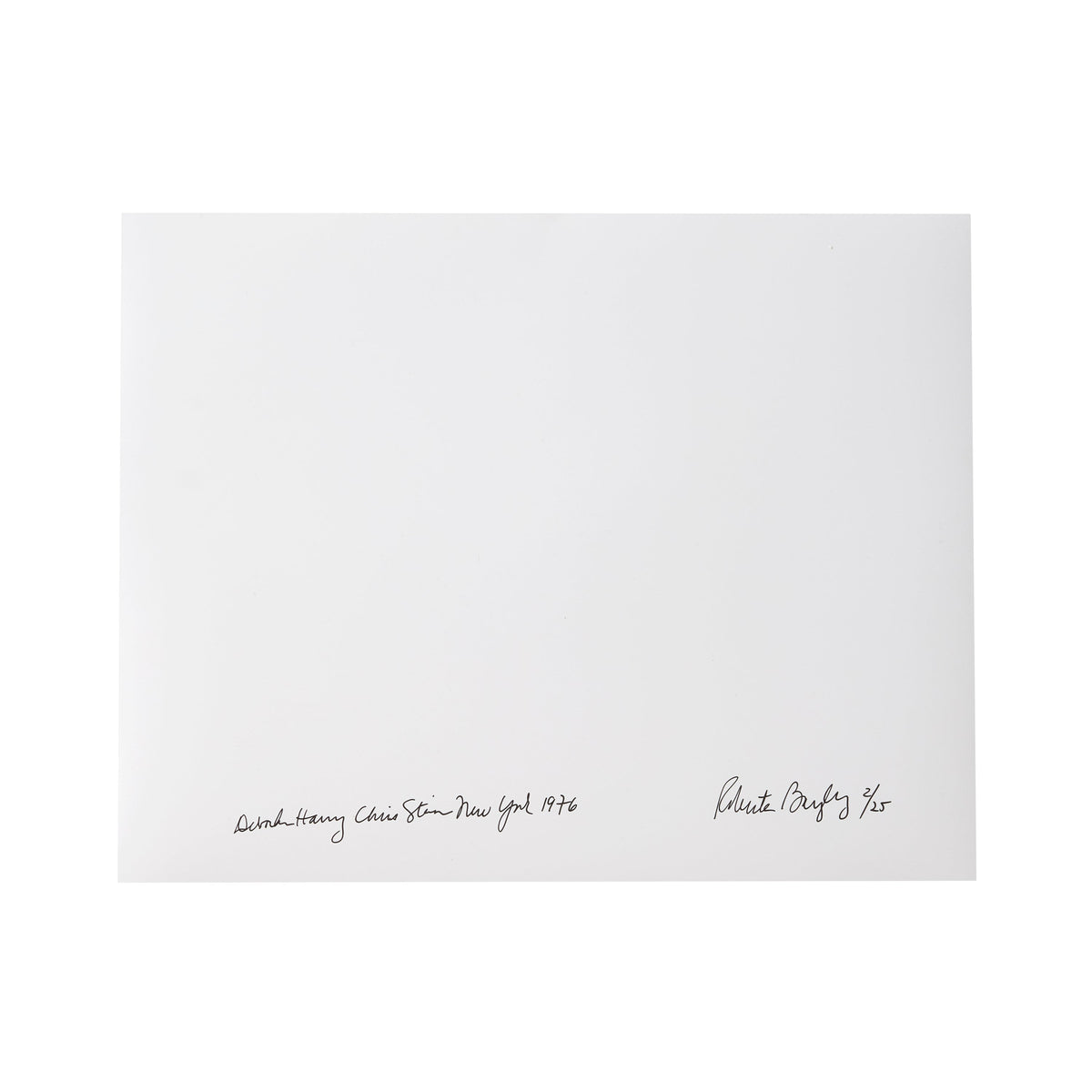 Verso of the cibachrome, signed, titled, numbered 12/25 and dated by Roberta Bayley, 1976.