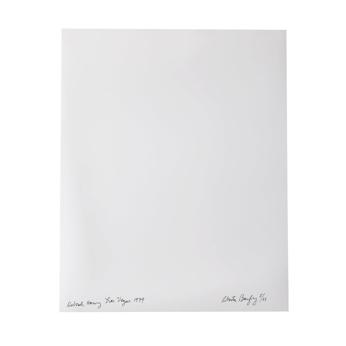Verso of the cibachrome, signed, titled, numbered 5/25 and dated by Roberta Bayley, Las Vegas 1979.