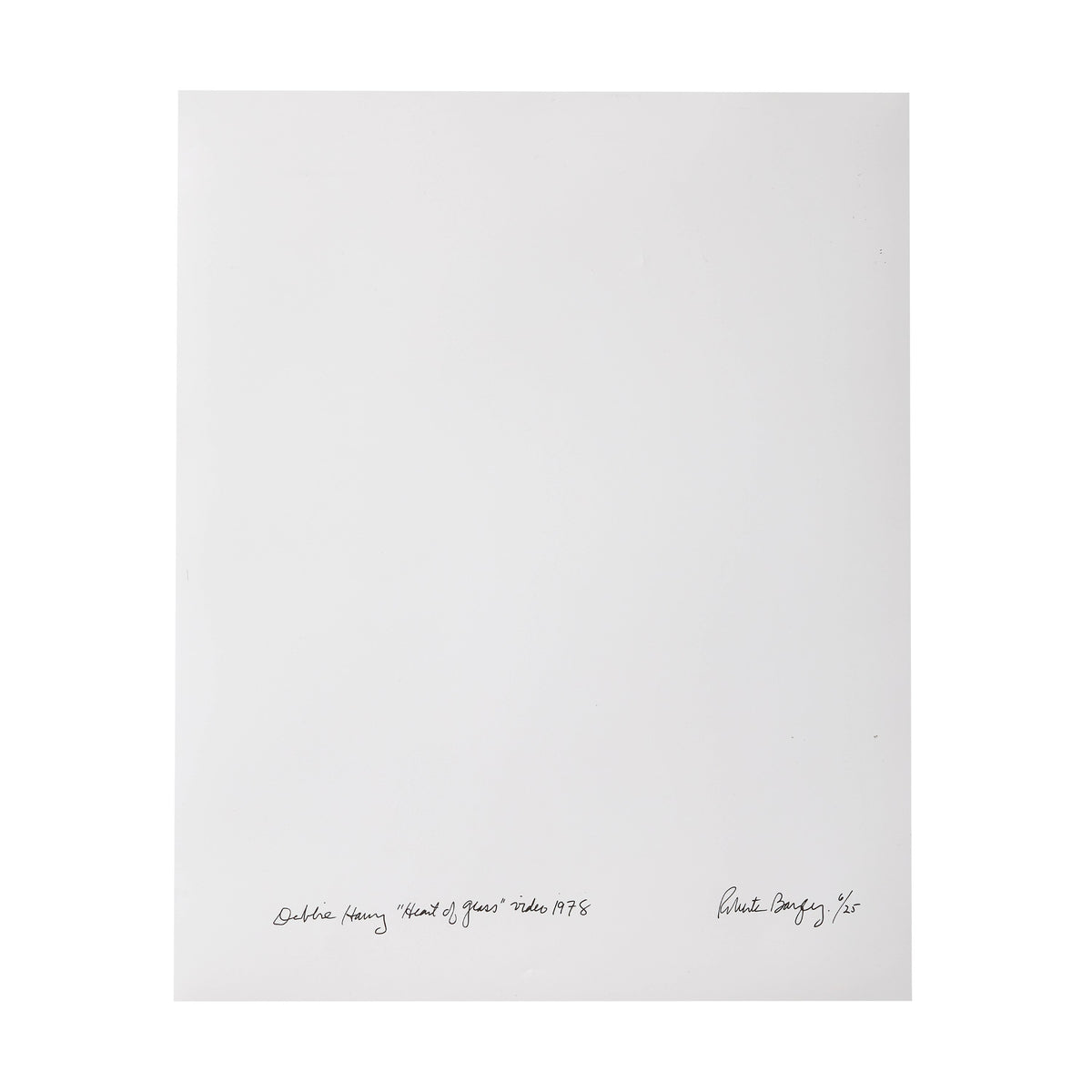 Verso of the cibachrome print, signed, titled, numbered 6/25 and dated by Roberta Bayley, 1978.