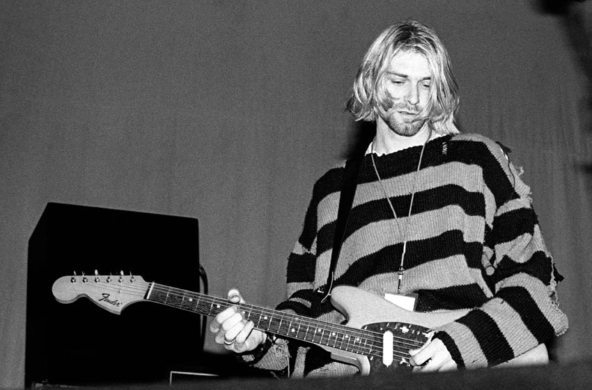 Kurt Cobain, Nirvana, Roseland, New York City, 1993 — Black and White. Photograph by Ebet Roberts.
