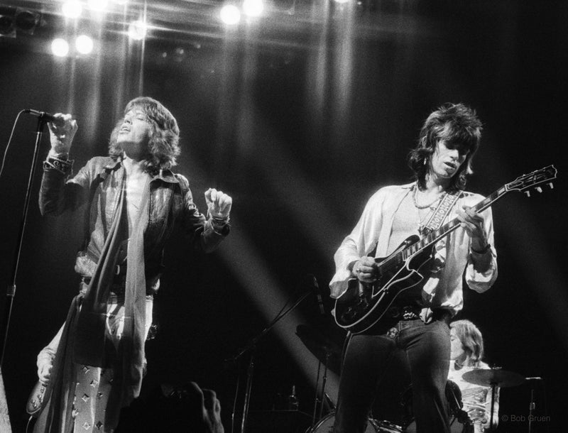 Mick Jagger and Keith Richards, Madison Square Garden, New York City, 1972, photographed by Bob Gruen.