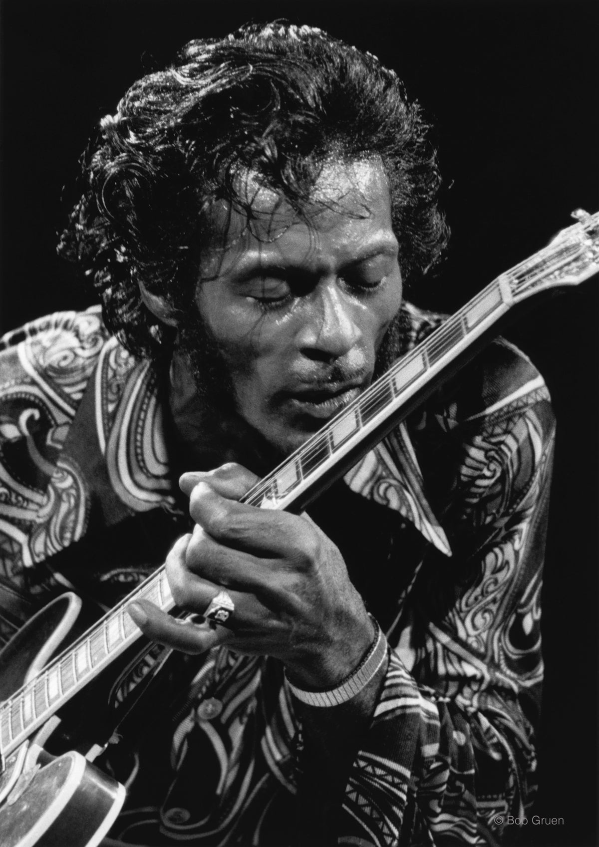Chuck Berry, Madison Square Garden, New York City, 1971, photographed by Bob Gruen.