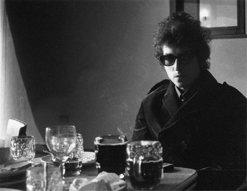 Bob Dylan at the BBC TV Studios in London, 1965, photographed by Barrie Wentzell.