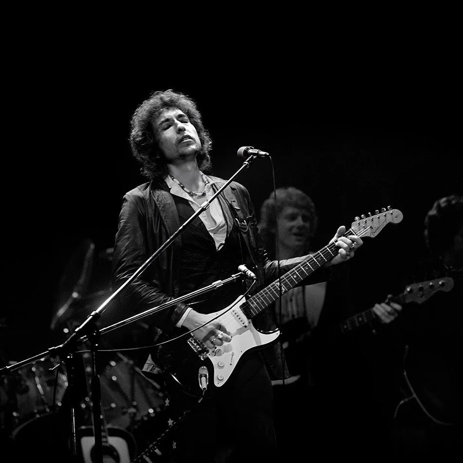 Bob Dylan at Maple Leaf Gardens, Toronto, 1975, photographed by John Rowlands.