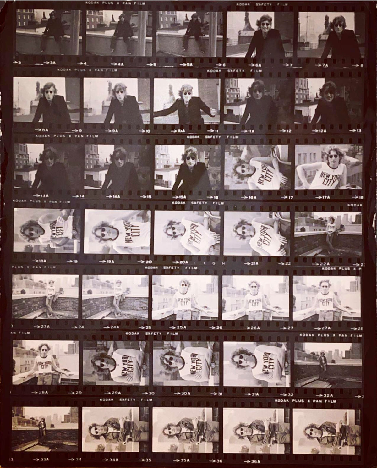 Bob Gruen, John Lennon, New York City, unique vintage contact sheet, 1976, gelatin silver print, 8 x 10 inches