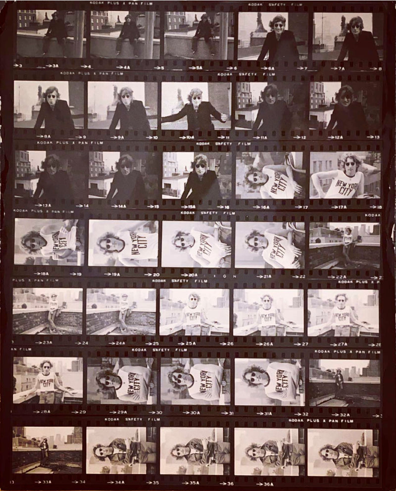 Bob Gruen, John Lennon, New York City, unique vintage contact sheet, 1976, gelatin silver print, 8 x 10 inches