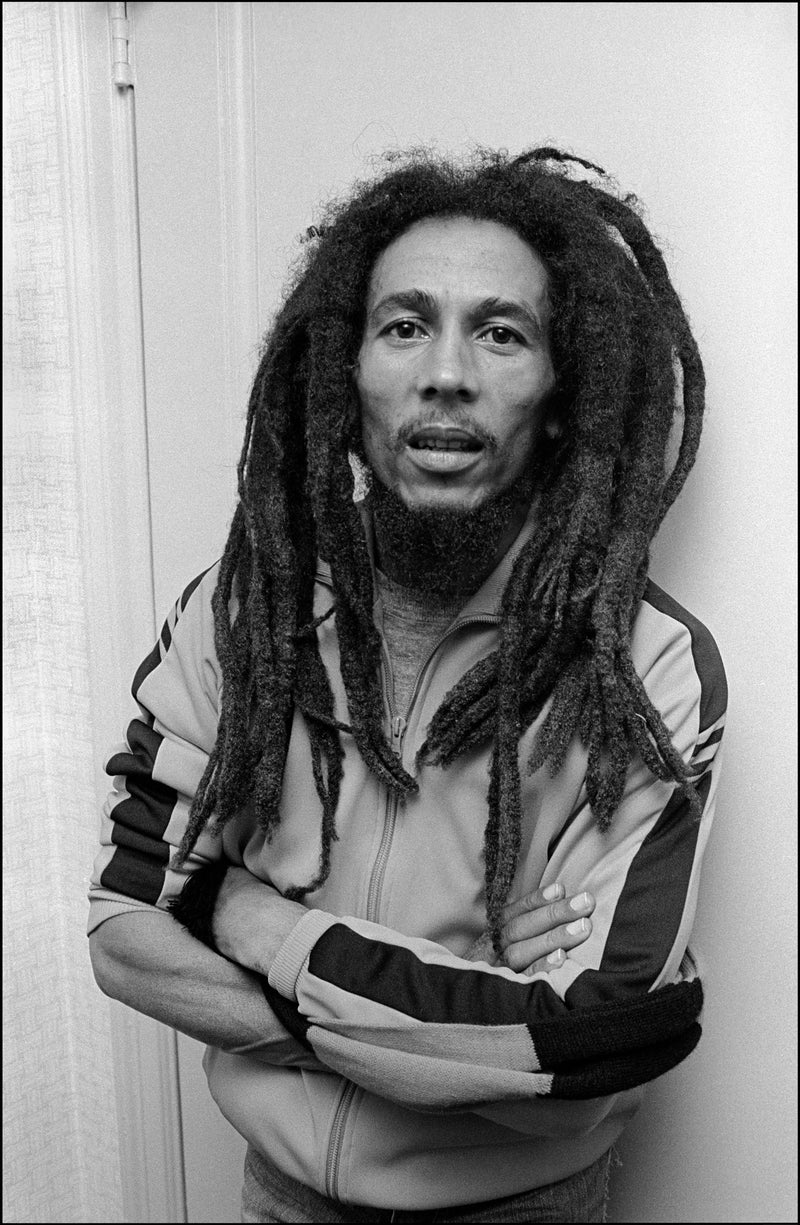 Bob Marley, Portrait, New York City, 1979, photographed by Allan Tannenbaum.