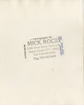 Verso of the David Bowie Sax Series close-up vintage print, hand-annotated and stamped by Mick Rock.